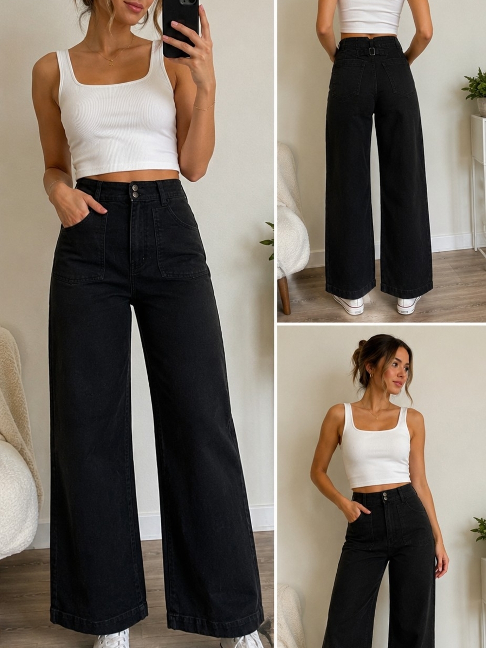 Monk & Lou Black Wide Leg High Rise Pants Women's Size 2 Cropped.